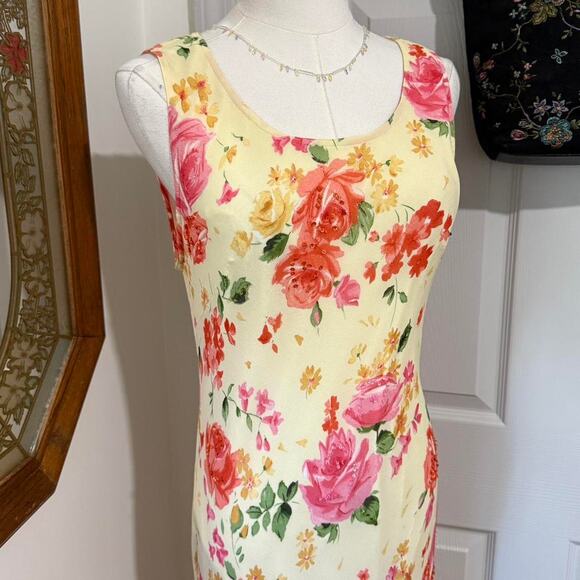 VTG 90s/Y2K Glamor Angel Yellow & Pink Floral Sequin Fairycore Maxi Dress L/M - Picture 2 of 8